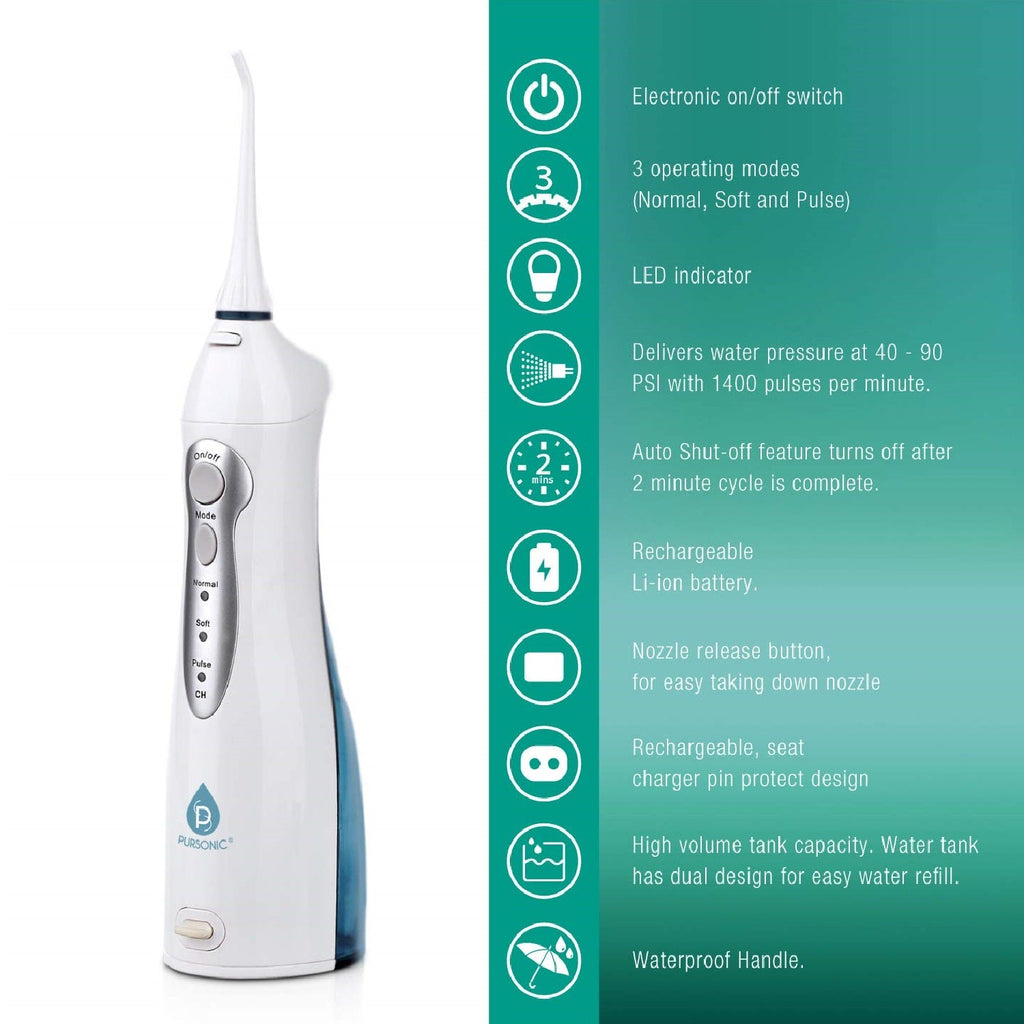 Complete Oral Care Bundle – UV Sonic Toothbrush W 12 Brush Heads, Ultrasonic UV-C Cleaner Pod & Rechargeable Water Flosser